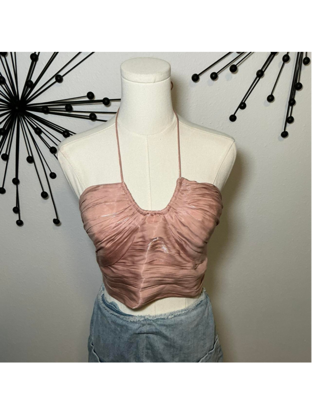 Lulus Dusty Rose Ruched Satin Halter Corset Top Size M